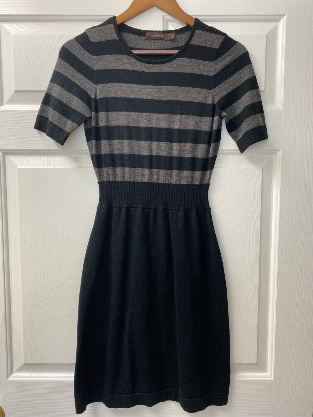 The Limited Women's Black & Gray Striped Knit Fit-and-Flare Sweater Dress